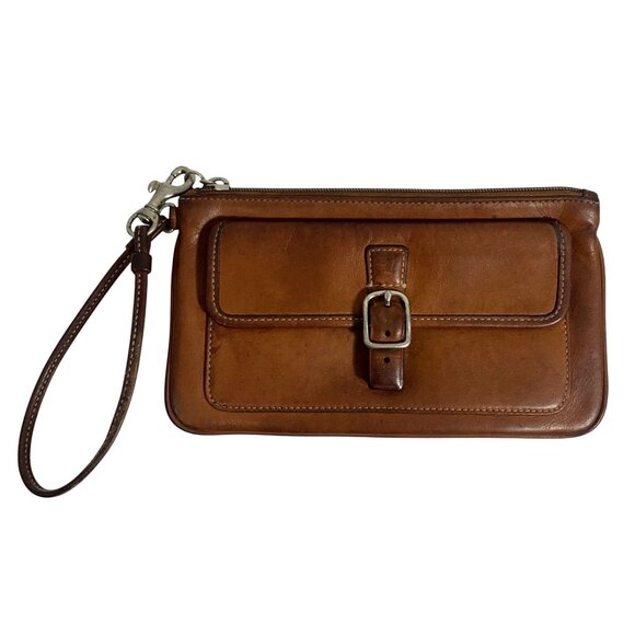 VTG COACH Soho British Tan Leather Wristlet Clutch Snap Front Flap Pocket Buckle - Picture 1 of 7